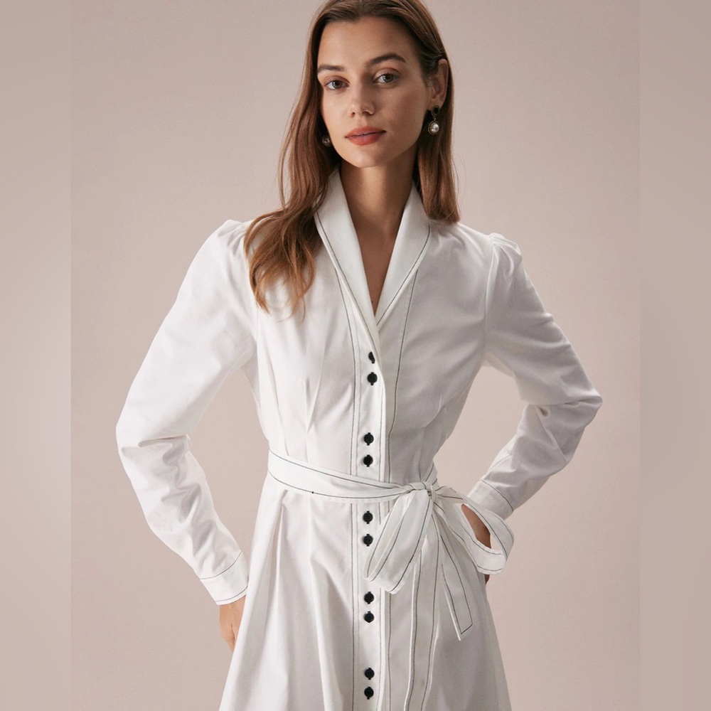 NWT RIHOAS Lapel Contrast Stitch Midi Dress Sz XL - Picture 4 of 6